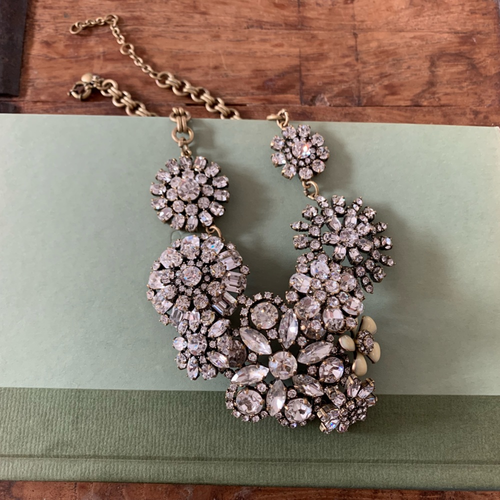 New J. Crew Crystal Flower Bib Necklace